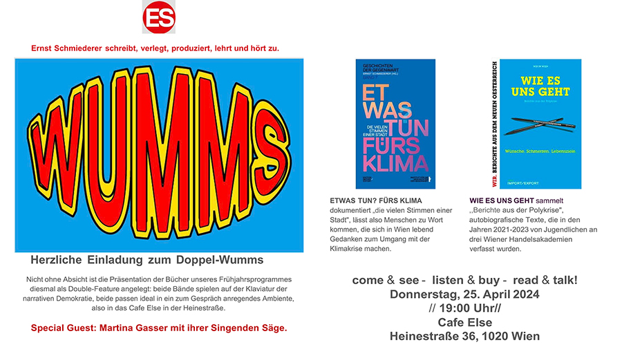 Cafe Else; Wien; Ernst Schmiederer; Lesung; Singende Sge